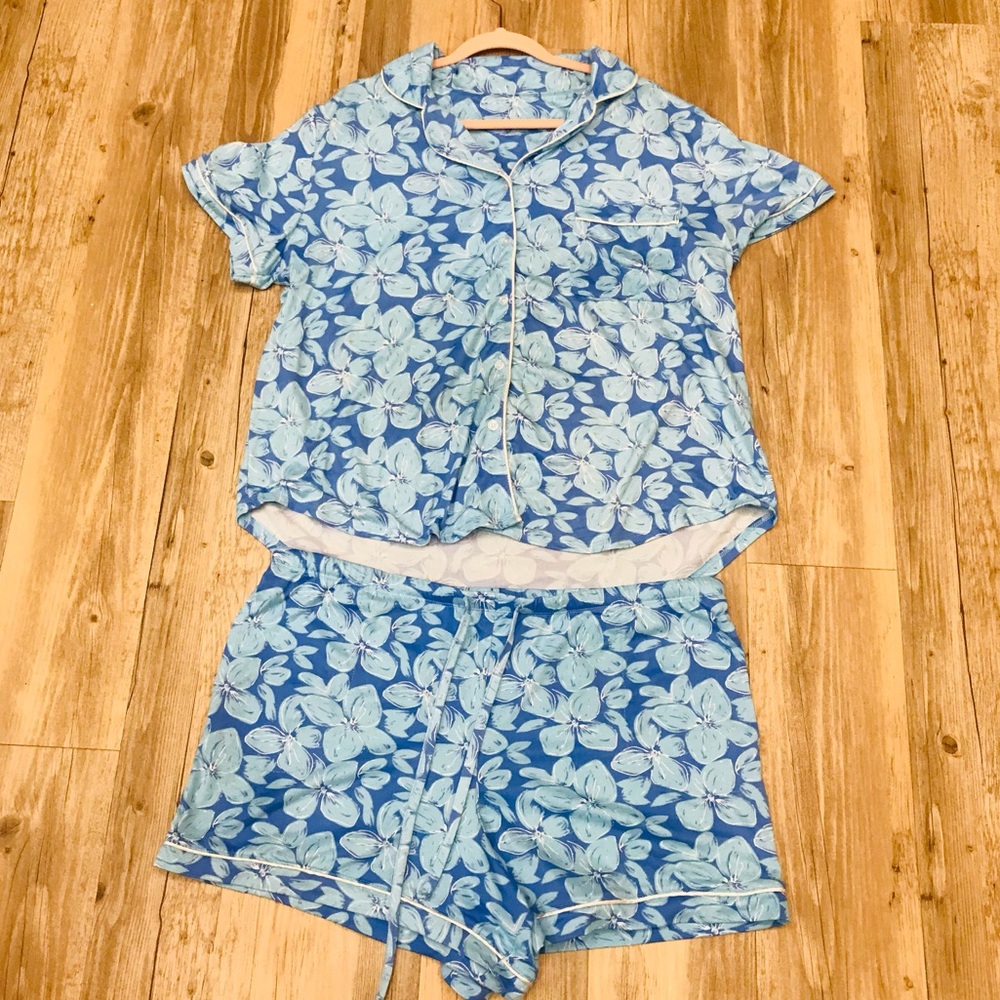 Lauren James floral blue white PJ sleepwear set sz XL - Picture 1 of 8